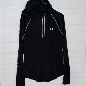 Under Armour HeatGear Hooded Long Sleeve Athletic Top Black Size Medium